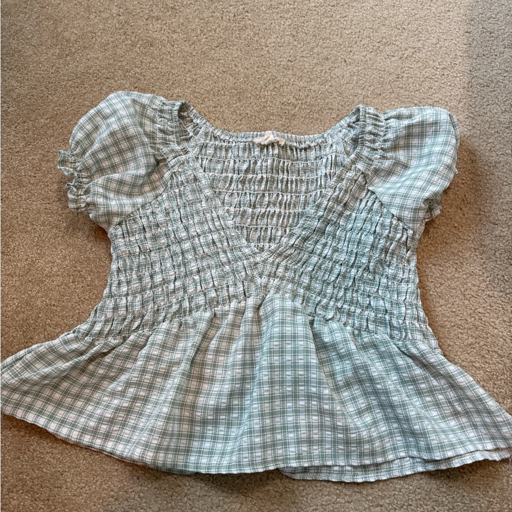 Plaid Puff Sleeve Top